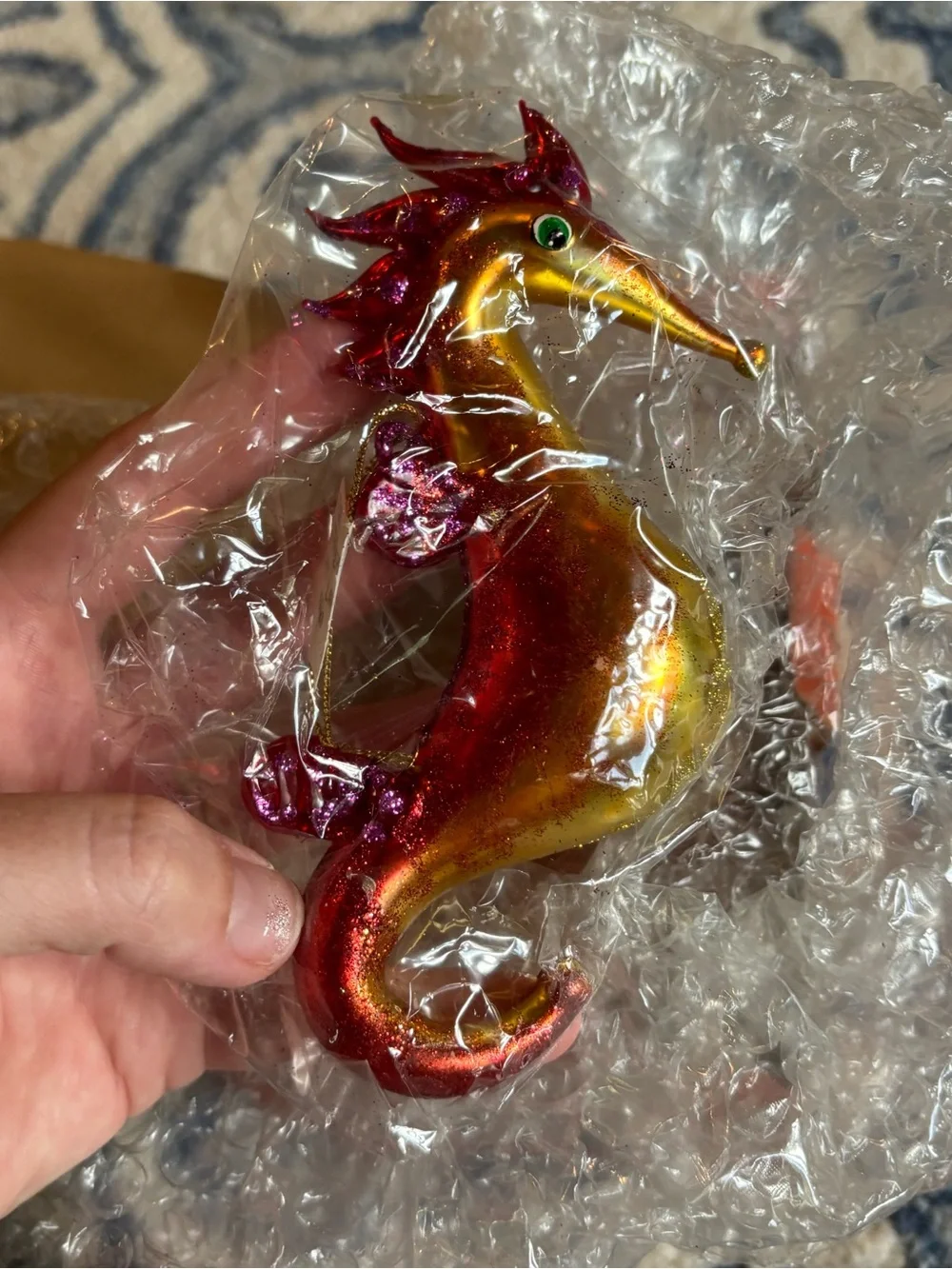 Asian Treasures under the sea baby seahorse vintage Christmas glass ornament